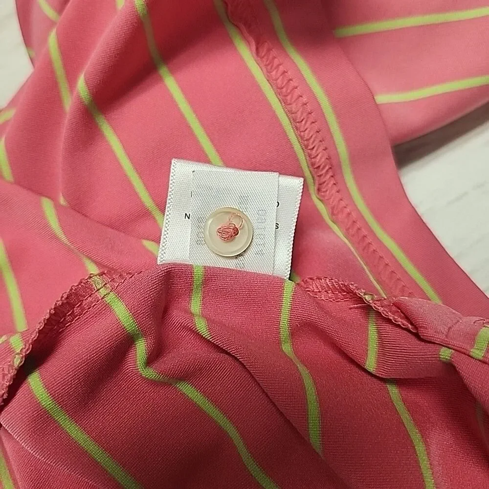 Peter Millar Shirt Men's Large Summer Comfort Pink Lime Striped Polo Golf NoLogo